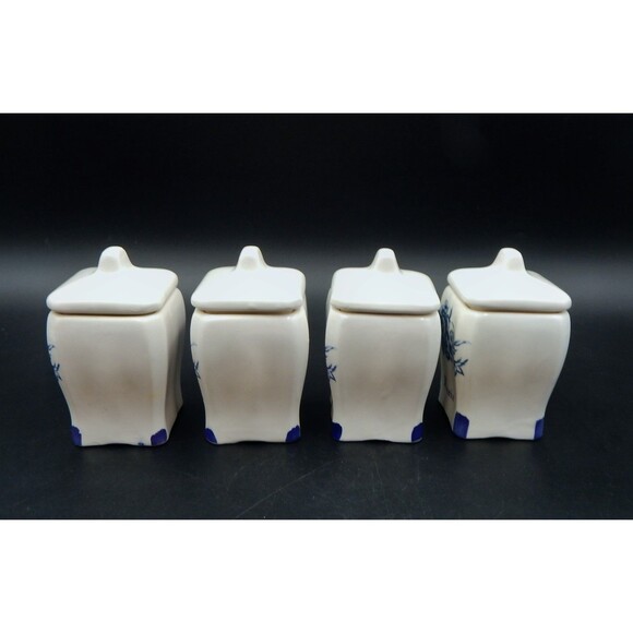 Delftware Floral Pattern Spice Jars Thyme Pepper Curry Paprika Royal Dutch S/4 - Picture 4 of 13